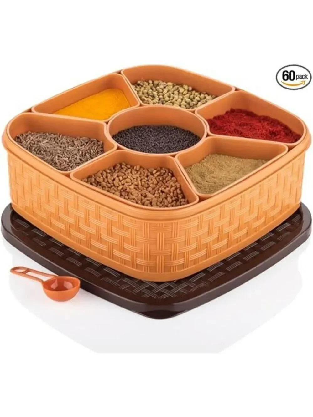 Plastic masala spice box with 7 compartments dry fruit container kitchen storage